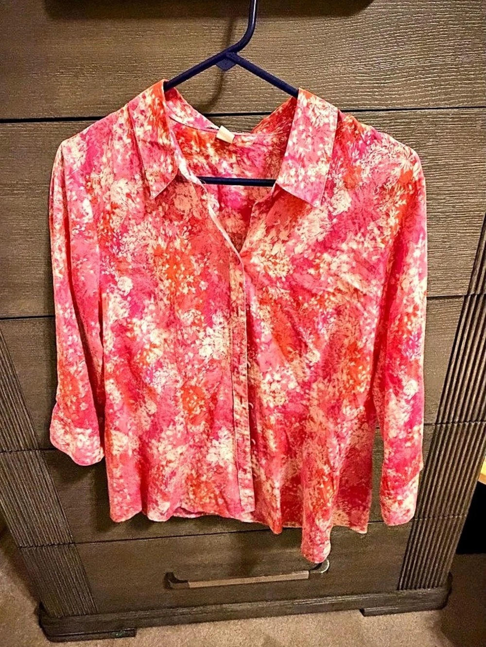 Coldwater Creek No-Iron Cotton Floral Blouse Pink & Orange Large